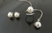 Aretes Anillo y Cadena de Perla